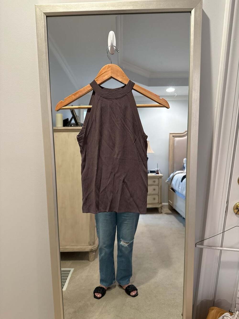 Zara Ribbed Halter Neck Tank Top Brown Size S
